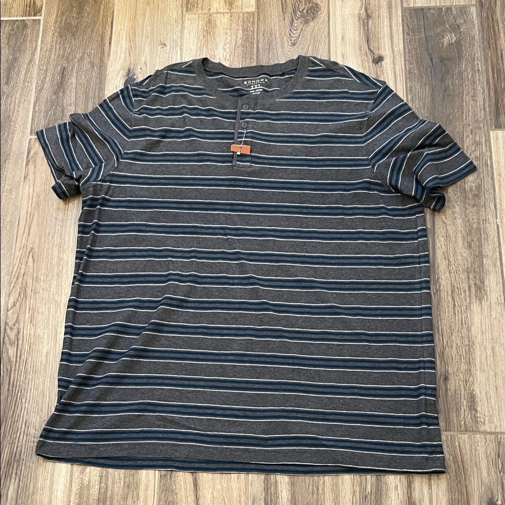 Sonoma Men's Striped Henley Shirt - Blue and Gray